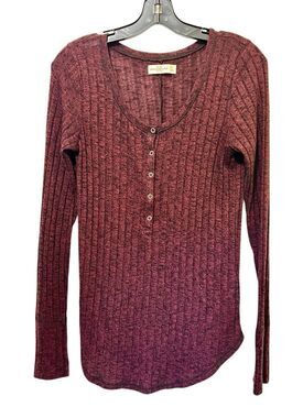 Abercrombie Fitch Ribbed Snap Button Henley Soft AF Stretch Extra Long Sleeves S